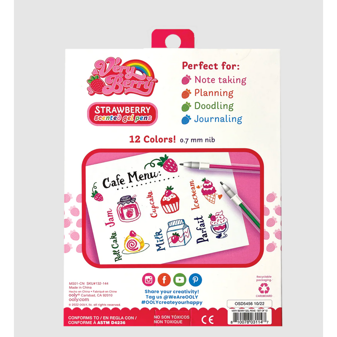 Very Berry Strawberry Scented Gel Pens - Set of 12