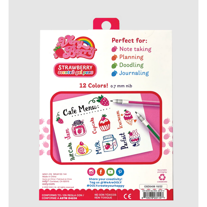 Very Berry Strawberry Scented Gel Pens - Set of 12