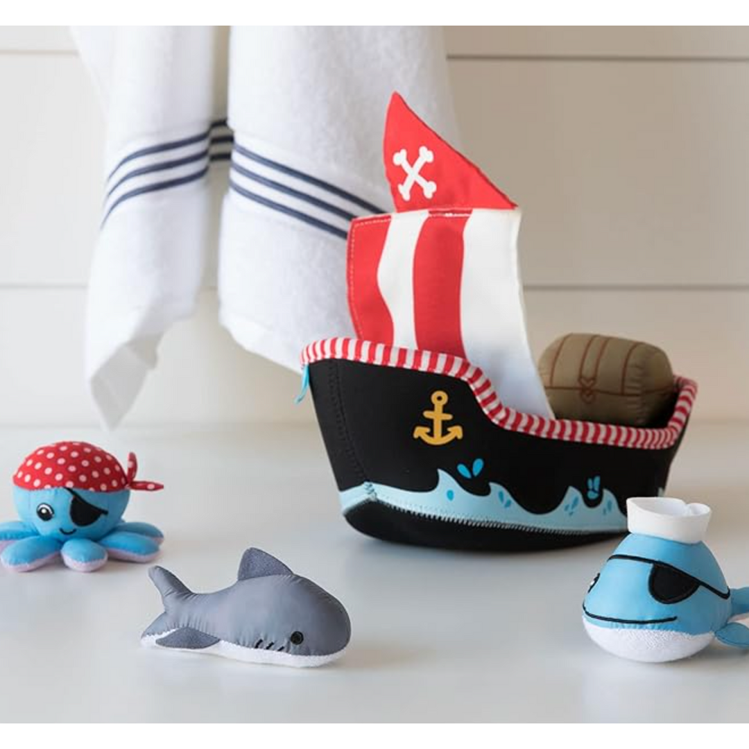 Manhattan Toy Neoprene Pirate Ship 5 Piece Floating Spill n Fill Bath Toy
