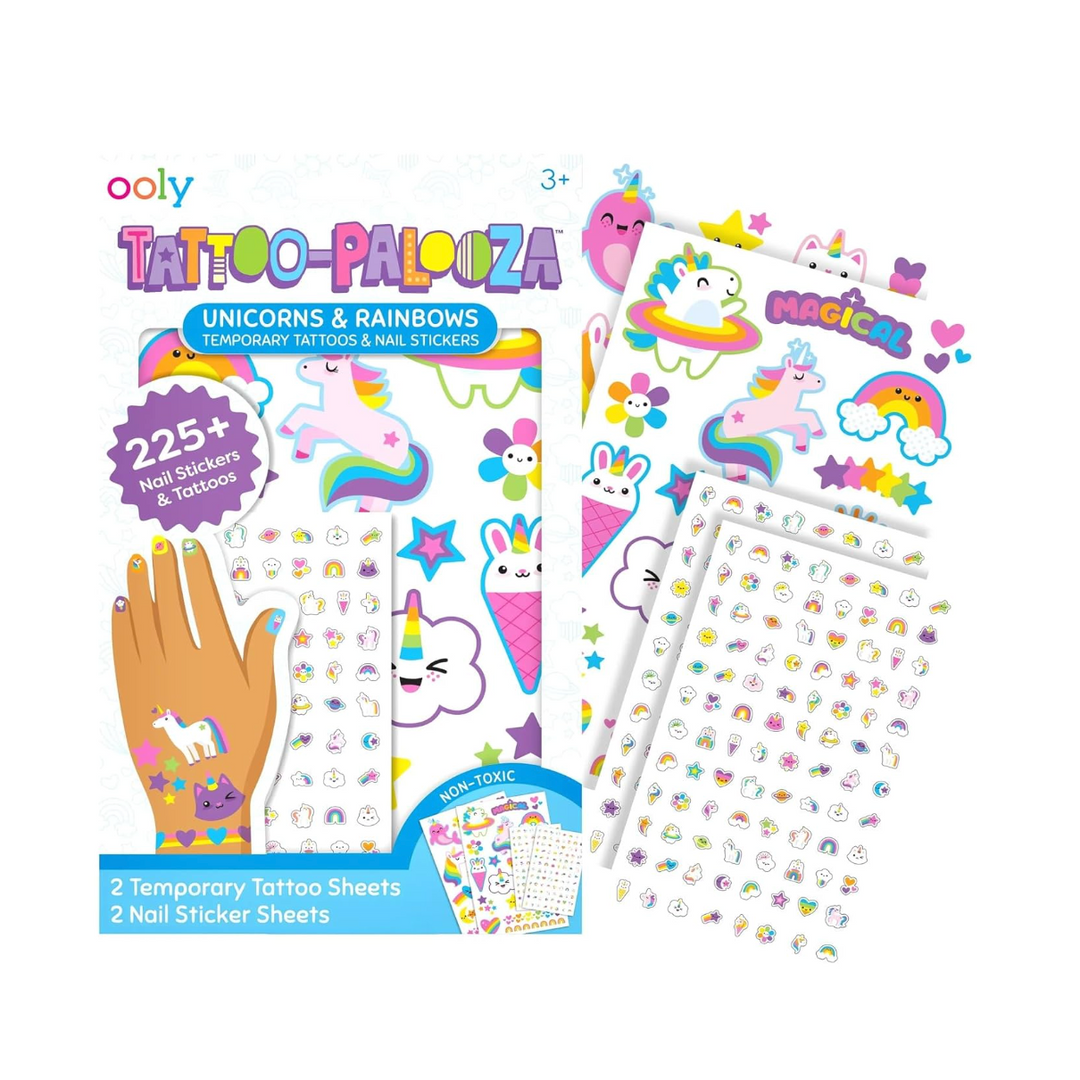 Ooly Set of 35 Unicorn & Rainbow Temporary Tattoos and 192 Nail Stickers