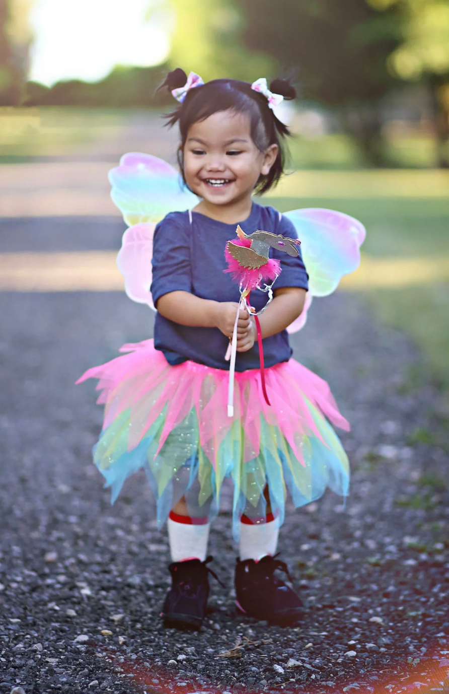 Neon Rainbow Skirt Wings and Wand Set