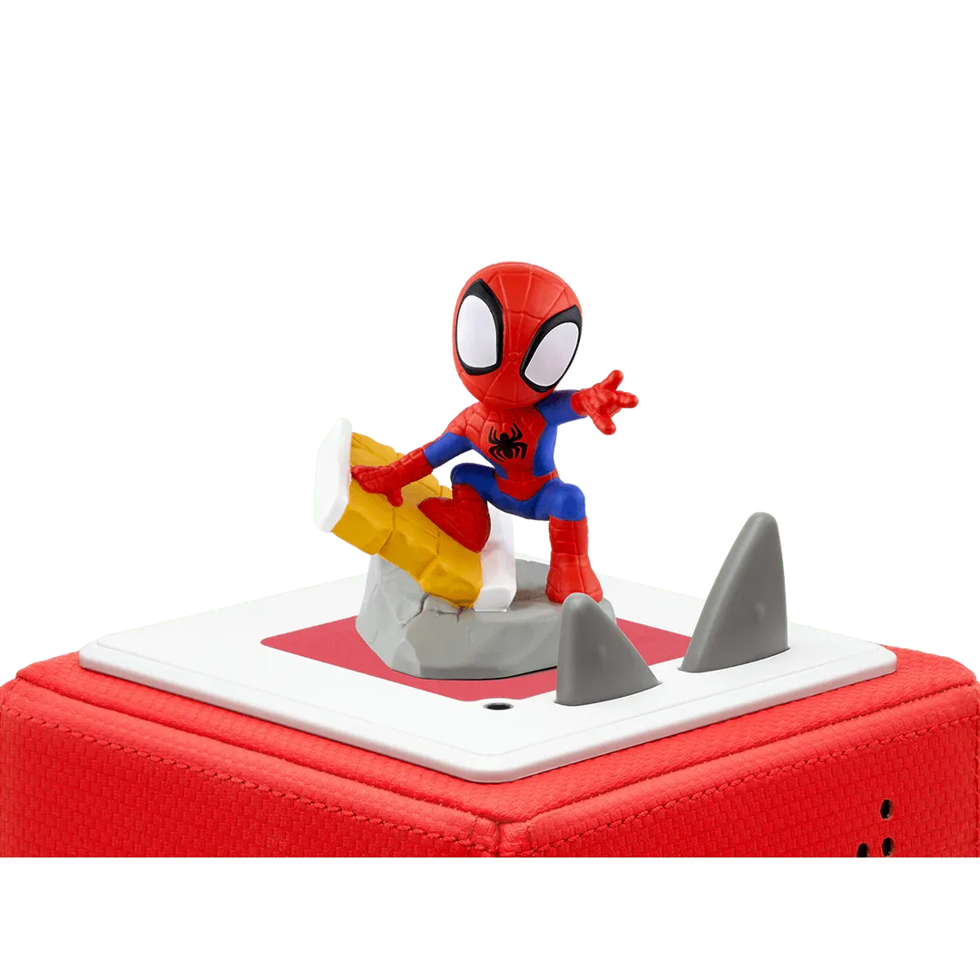 Spider-Man toy figure on a red and gray base with a white background