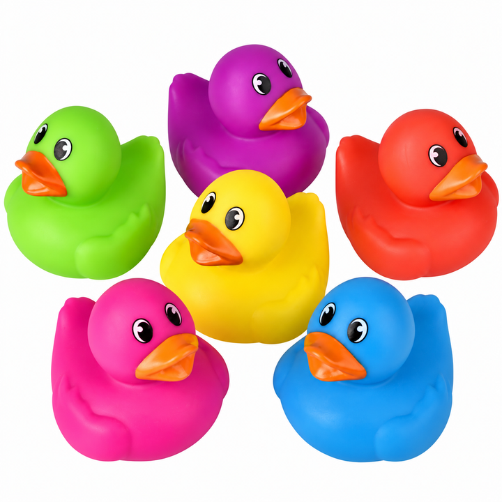 Assorted colorful rubber duckies, one randomly selected per order