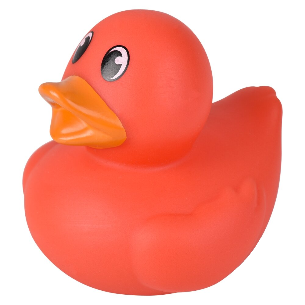 Red-orange rubber duck close-up