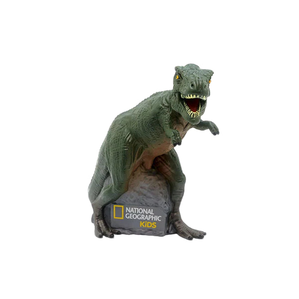 Toy dinosaur figure with National Geographic Kids logo on a white background