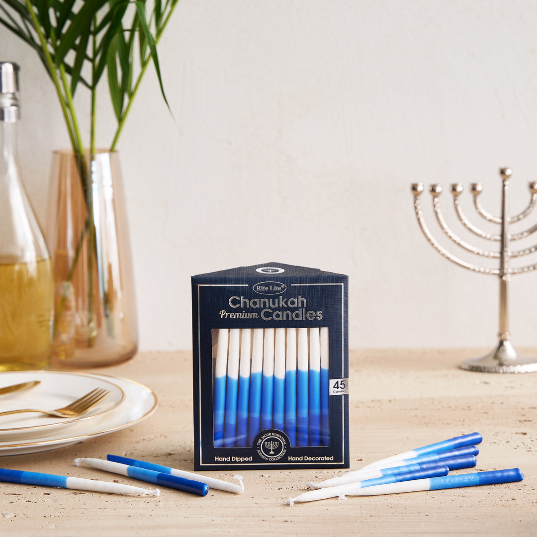 Premium Chanukah Candles – Blue/Light-Blue/White (45-count)