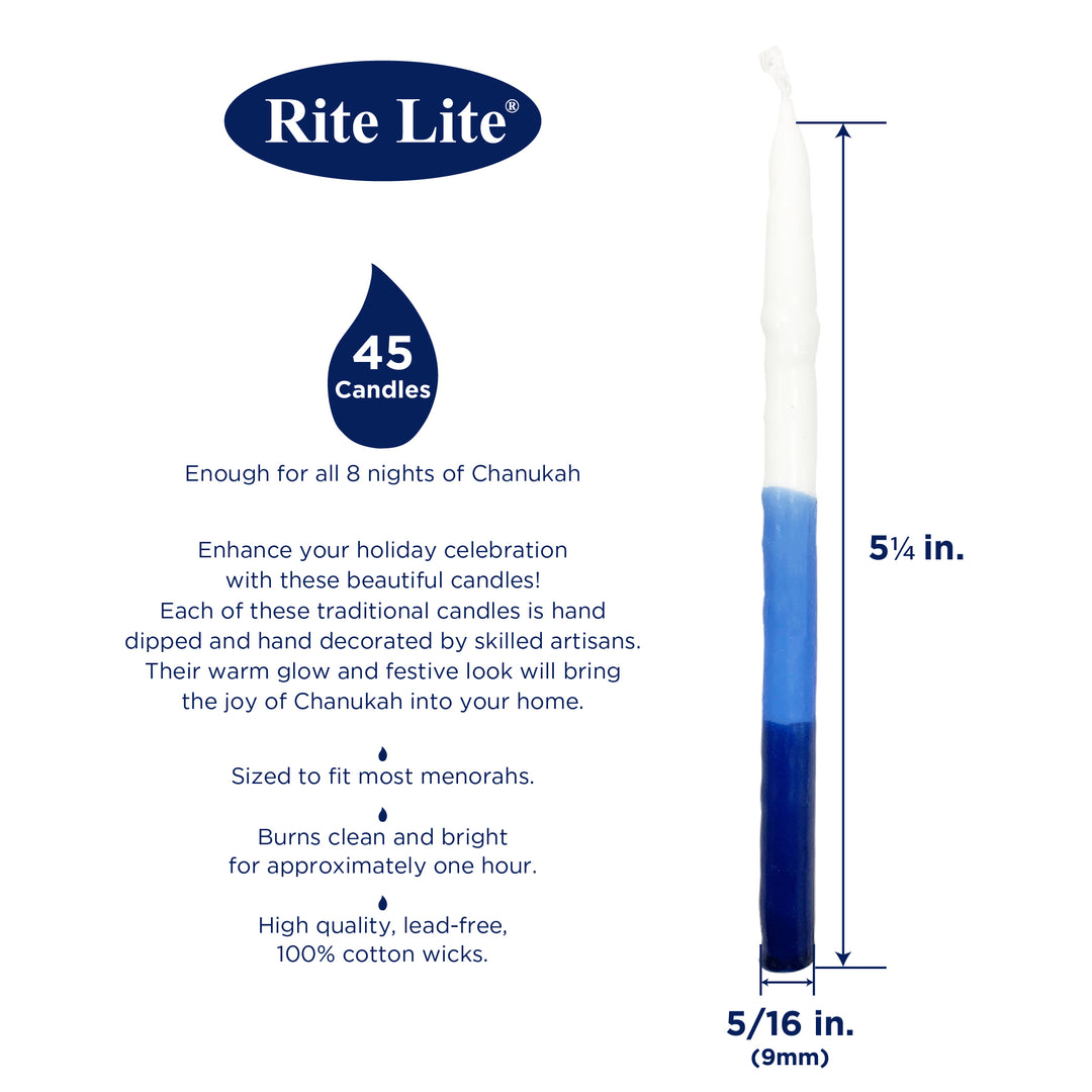 Premium Chanukah Candles – Blue/Light-Blue/White (45-count)