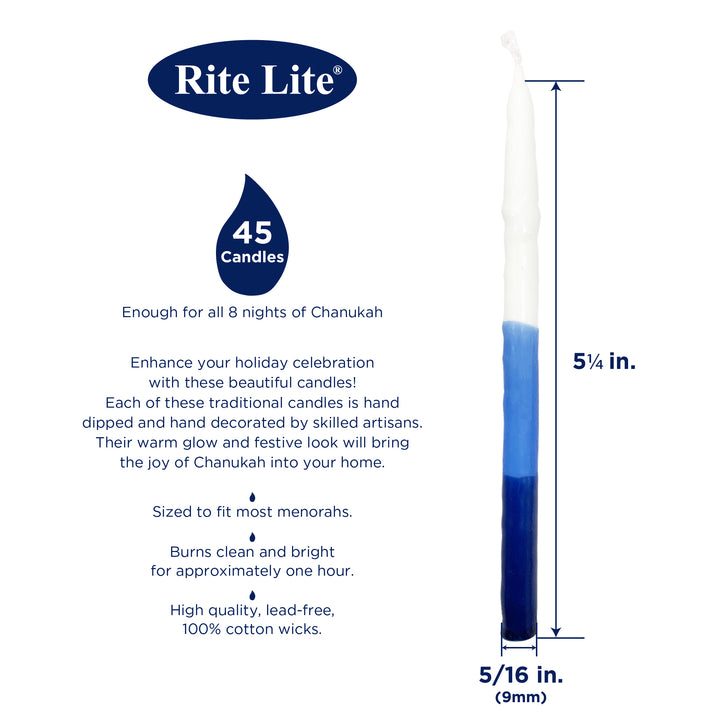 Premium Chanukah Candles – Blue/Light-Blue/White (45-count)