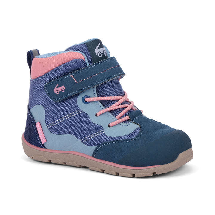 Blue and pink children's boot on a white background