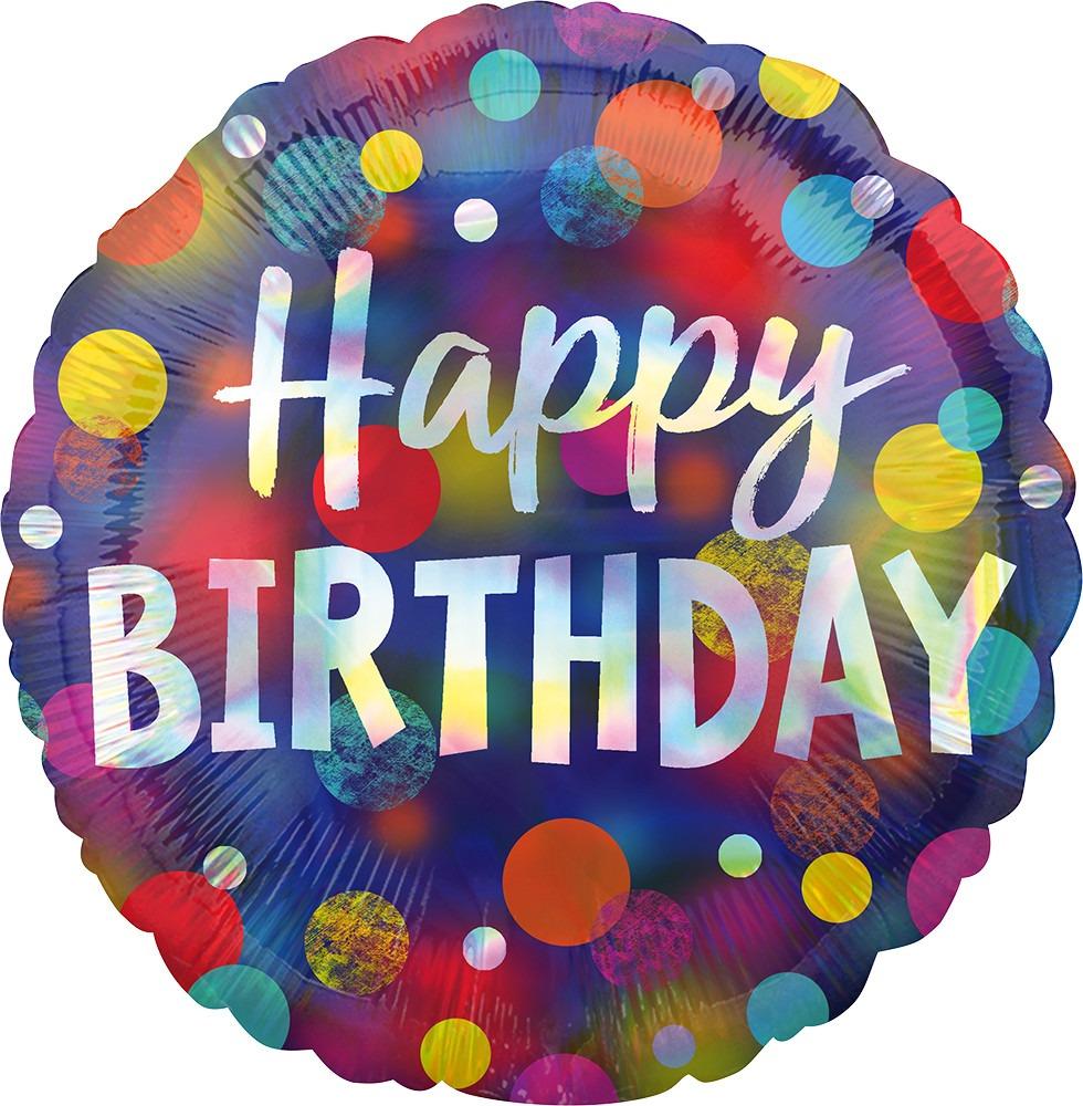 18" Iridescent Party Dots Happy Birthday Mylar Balloon
