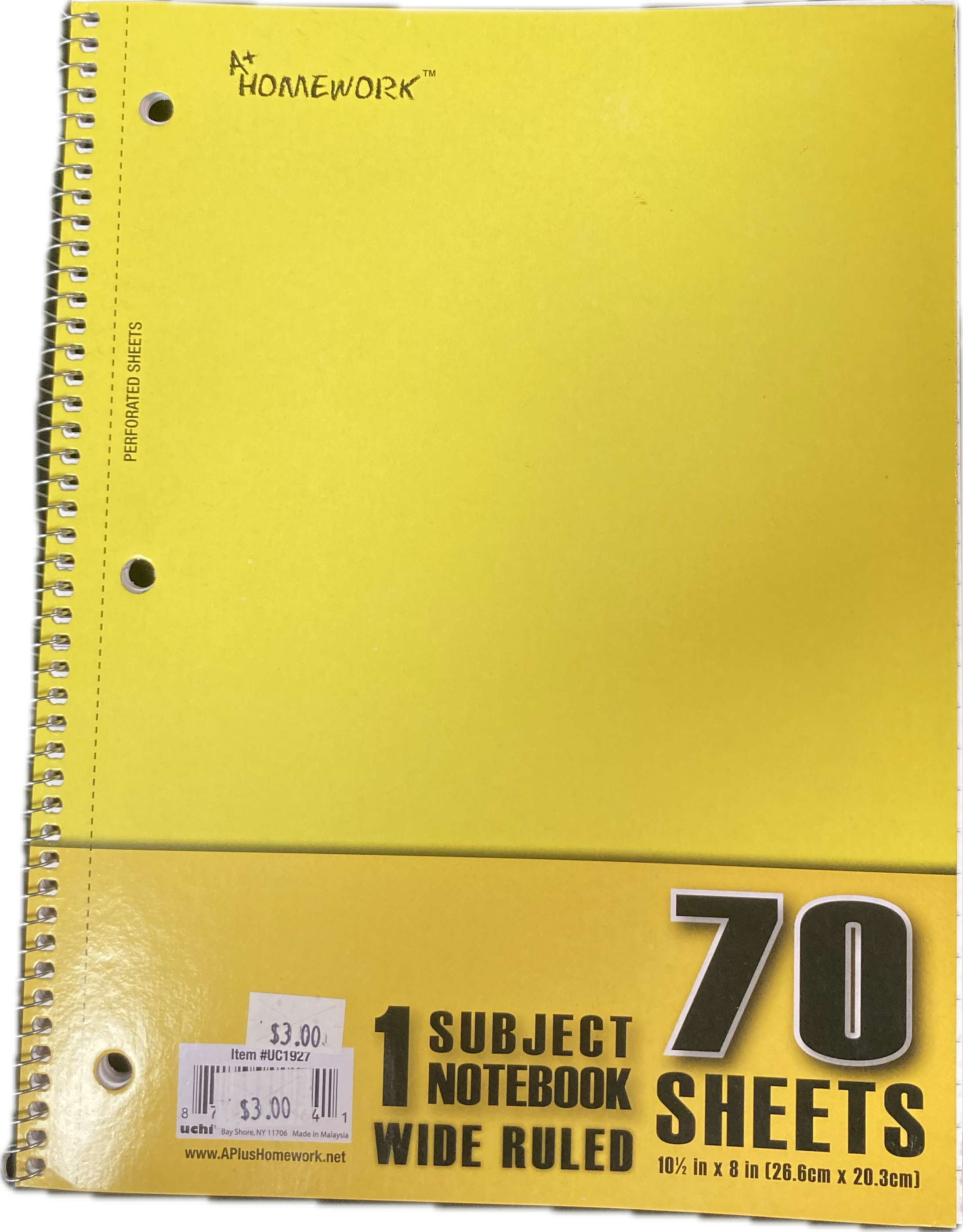 A+ Homework 1 Subject Wide Ruled Spiral Notebook - 1 Per Order