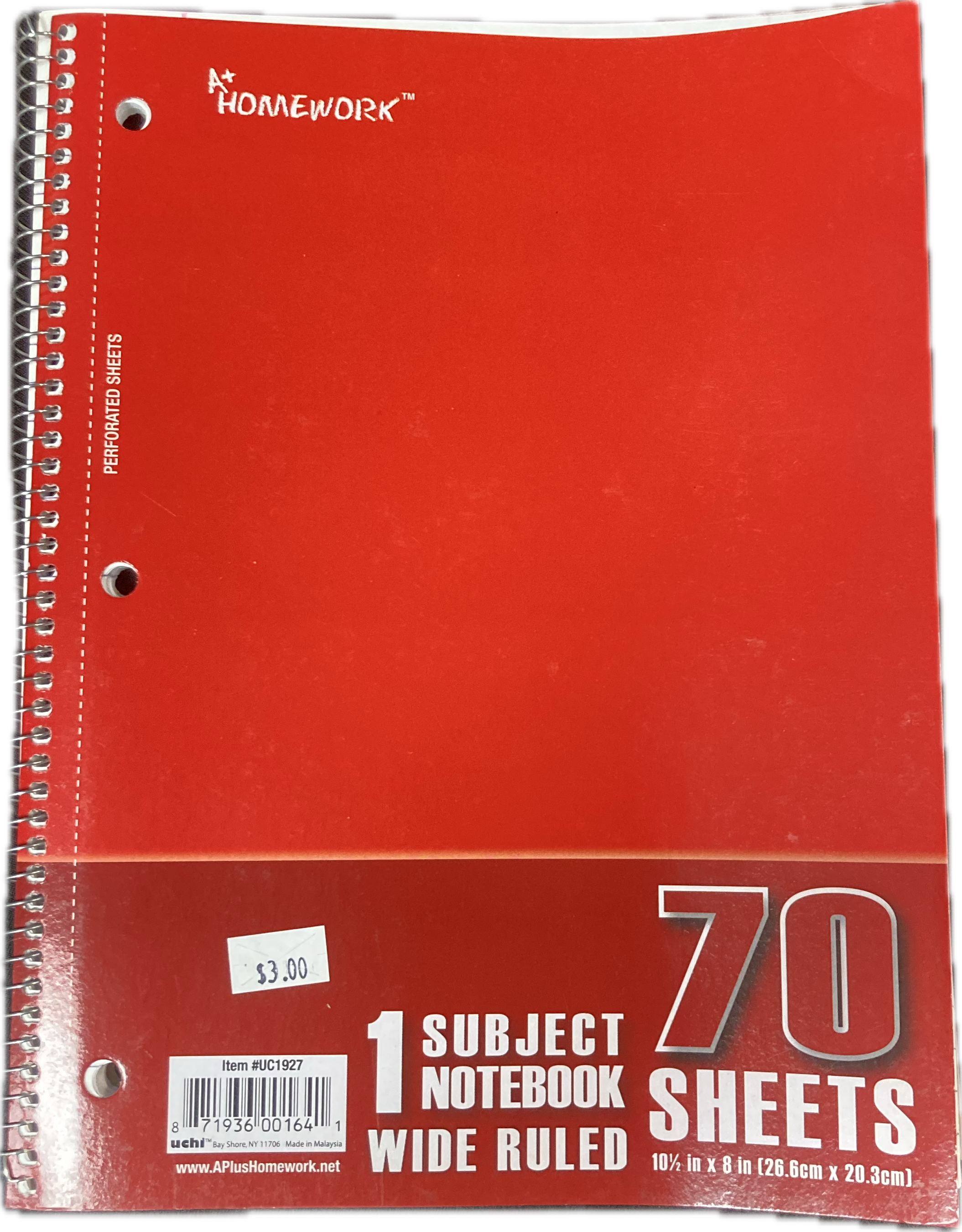 A+ Homework 1 Subject Wide Ruled Spiral Notebook - 1 Per Order