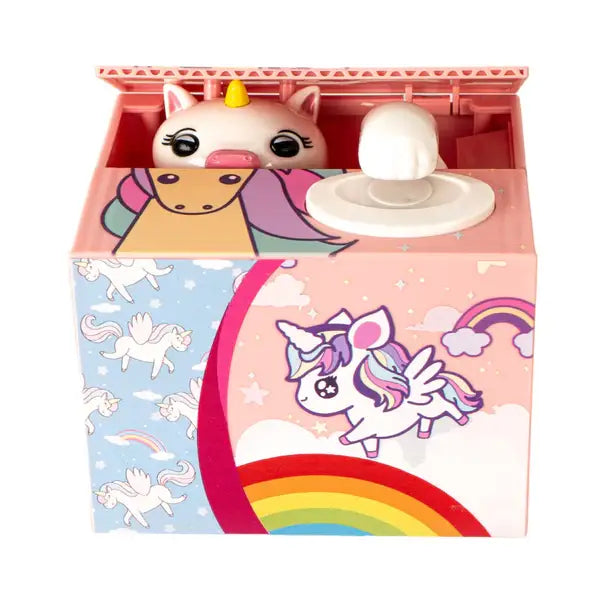 Unicorn Hiding in Box Coin Bank