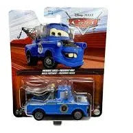 Toy car in packaging with a wooden background