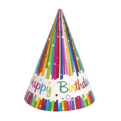 Rainbow Ribbons Happy Birthday Party Hats 8ct