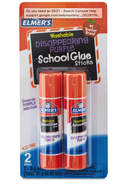 Elmer's Purple School Glue Stick - Washable, 0.21 oz each, Dries Clear, 2 Pack