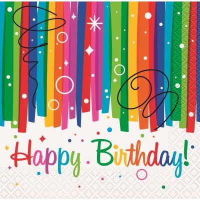 Unique Rainbow Ribbons Happy Birthday! Party Napkins