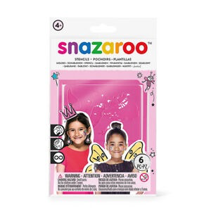 Packaging of Snazaroo Face Painting Stencils featuring the brand logo, images of girls with face paint, and the text '6-PKG-Girls' Fantasy'.