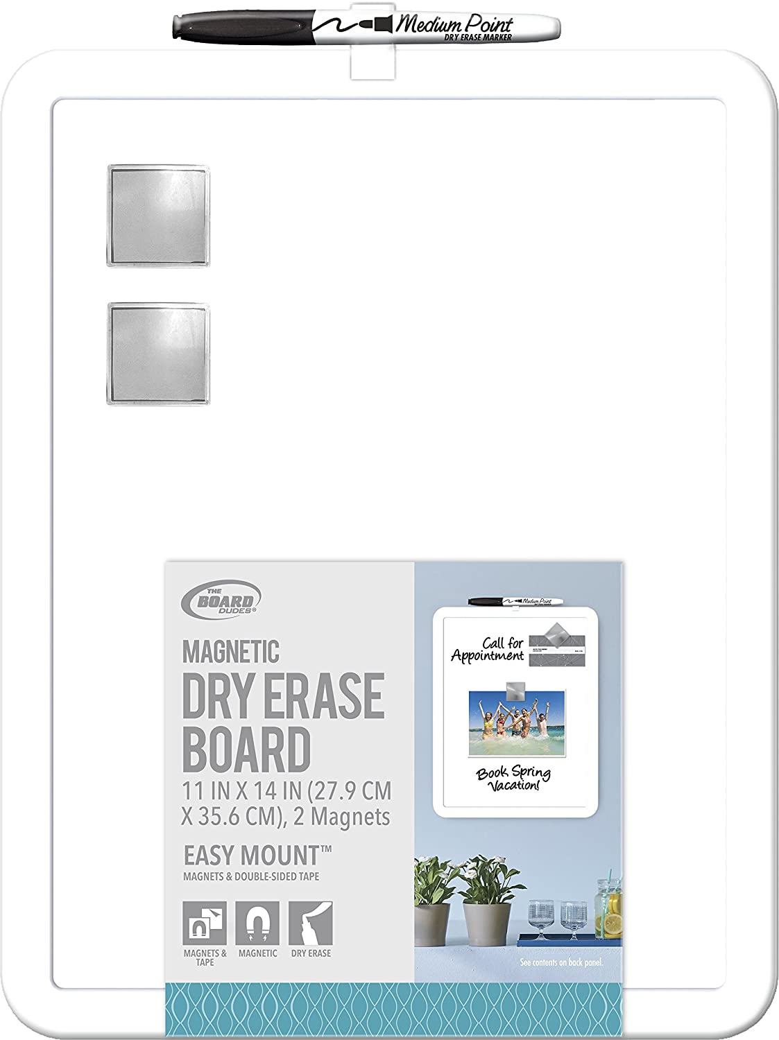 Board Dudes 11" x 14" Plastic Framed Magnetic Dry Erase Board Includes 1 Marker and Magnet