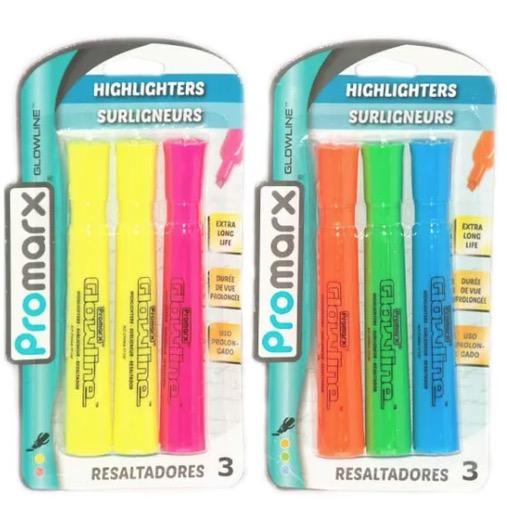 Promarx Highlighters - 3 Count, Assorted Fluorescent Colors