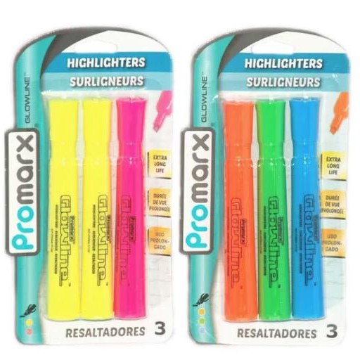 Promarx Highlighters - 3 Count, Assorted Fluorescent Colors