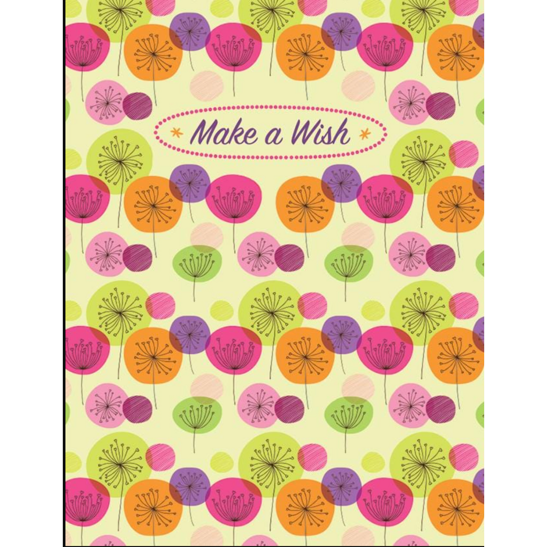 A colorful gift enclosure with a floral pattern and the text 'Make a Wish' on the front.