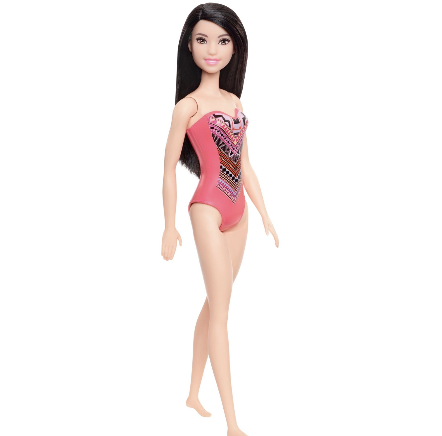 Barbie Beach Doll - Pink One-Piece Swimsuit, Brunette