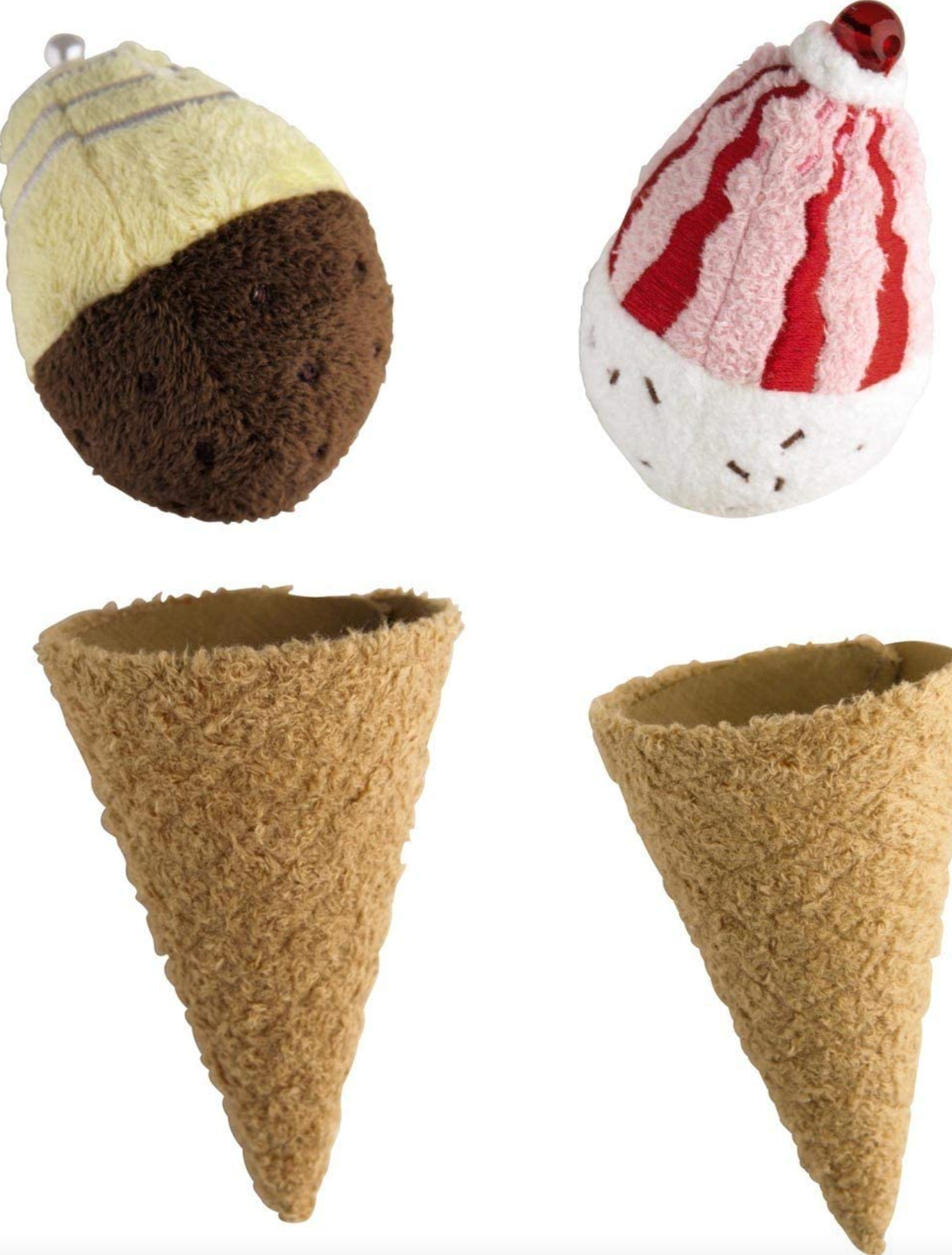 HABA Biofino Ice Cream Venezia - 2 Pretend Play Plush Cones with Reversible Scoops (4 Flavor Combos)