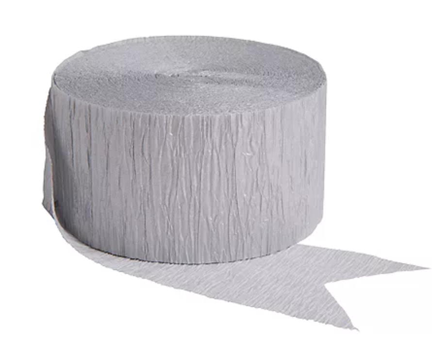 Unique Industries, Crepe Paper Streamer, Party Supplies - Grey/Silver 81 Feet