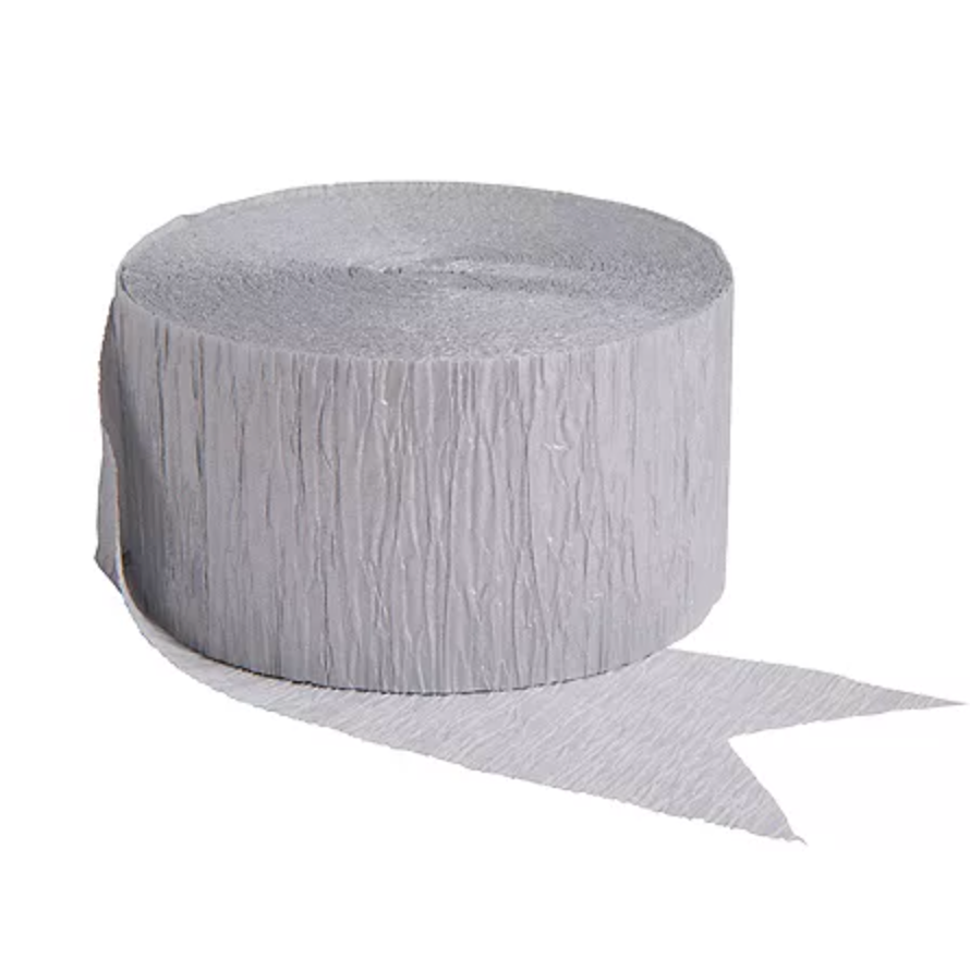 Unique Industries, Crepe Paper Streamer, Party Supplies - Grey/Silver 81 Feet