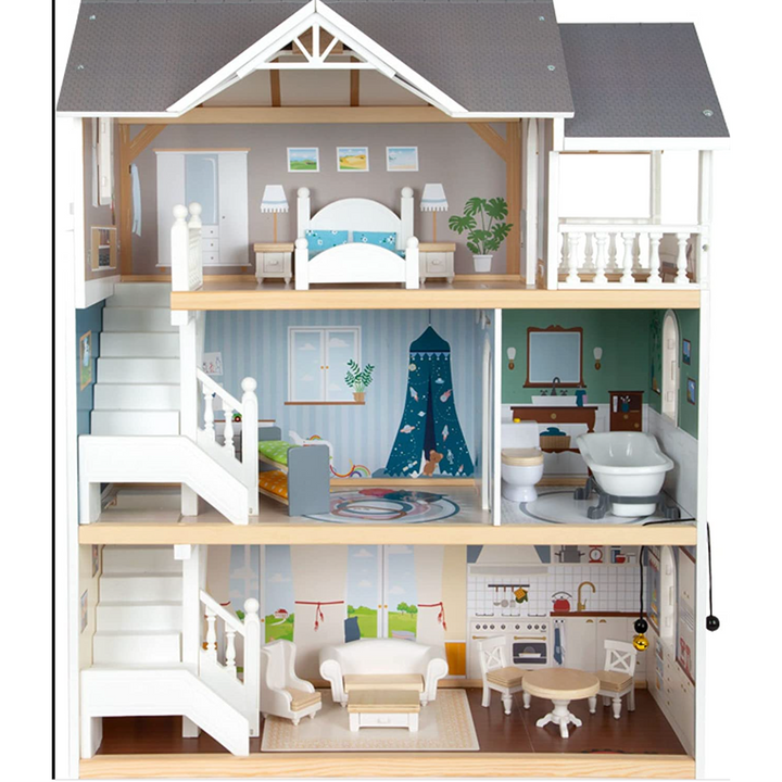 Small Wooden Urban Villa Doll House Playset Collection - Gray
