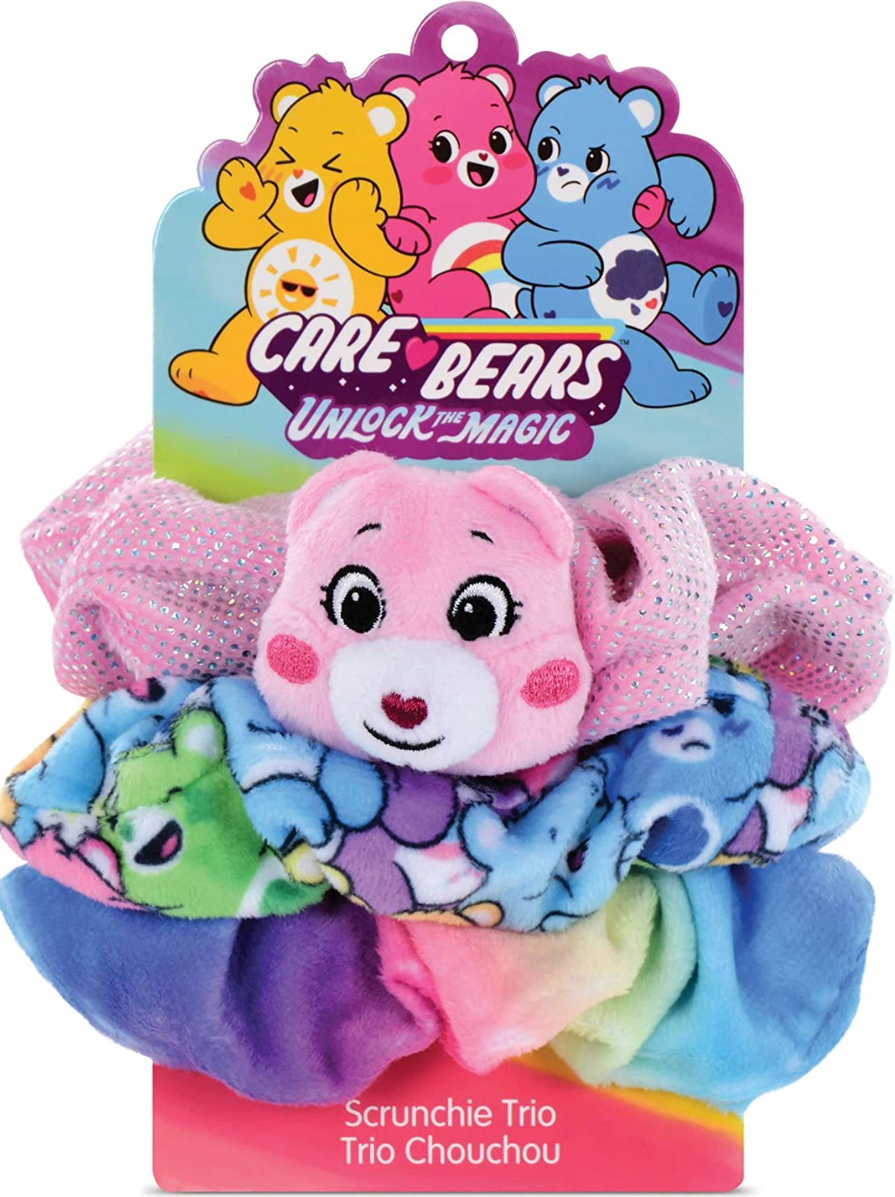 iscream Care Bears Silky Soft Fleece Set of 3 Scrunchies - Cheer Bear and Prints