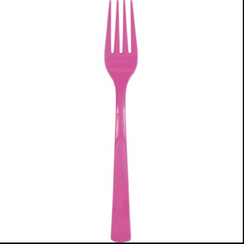 Hot pink plastic forks 18pcs