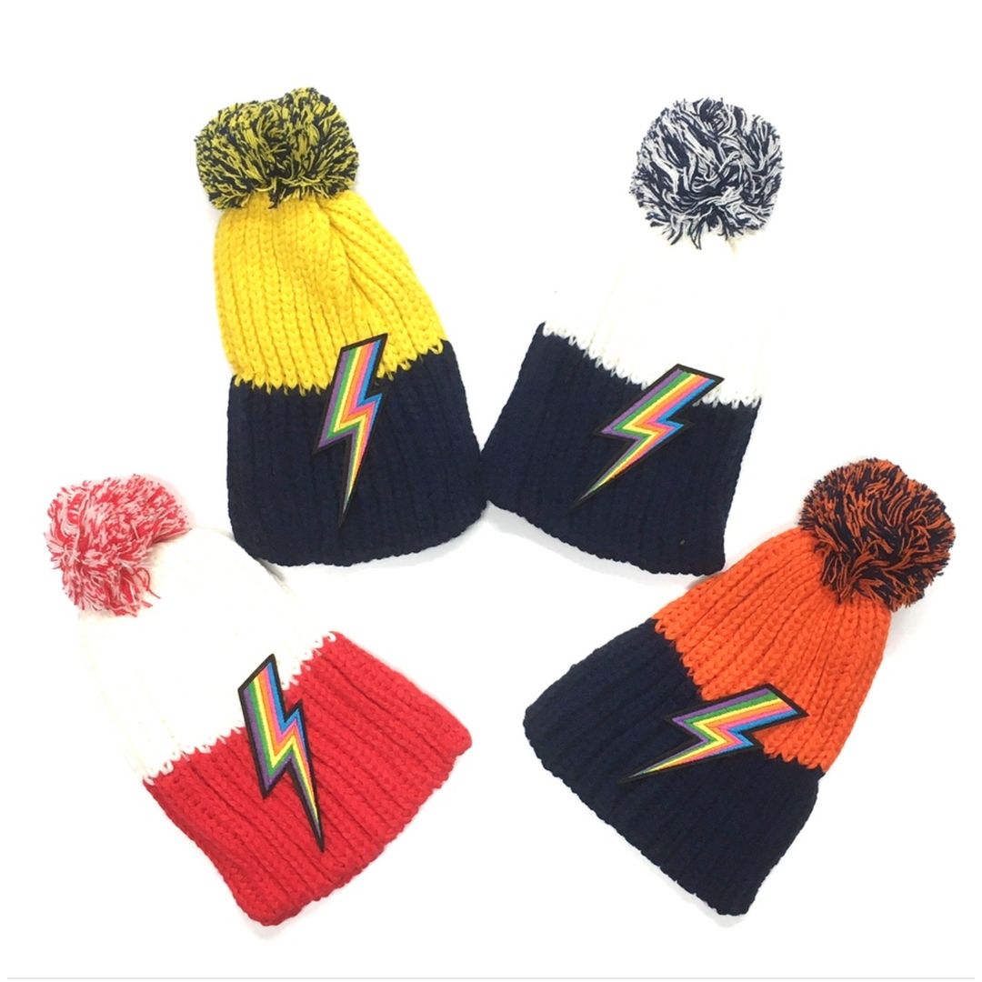 Pom Pom Hat with Lighting Bolt-Assorted colors