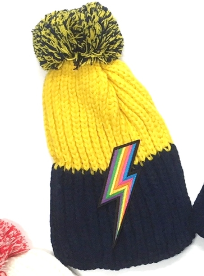 Pom Pom Hat with Lighting Bolt-Assorted colors
