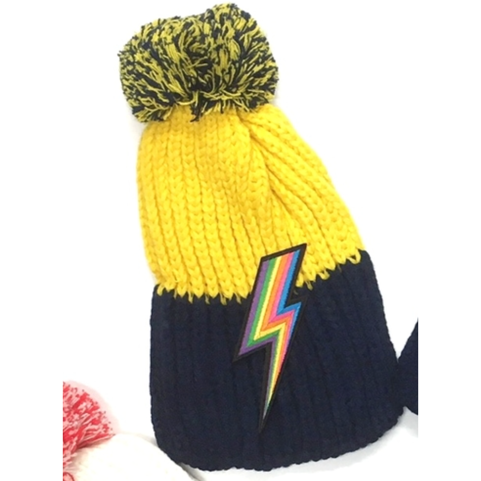 Pom Pom Hat with Lighting Bolt-Assorted colors