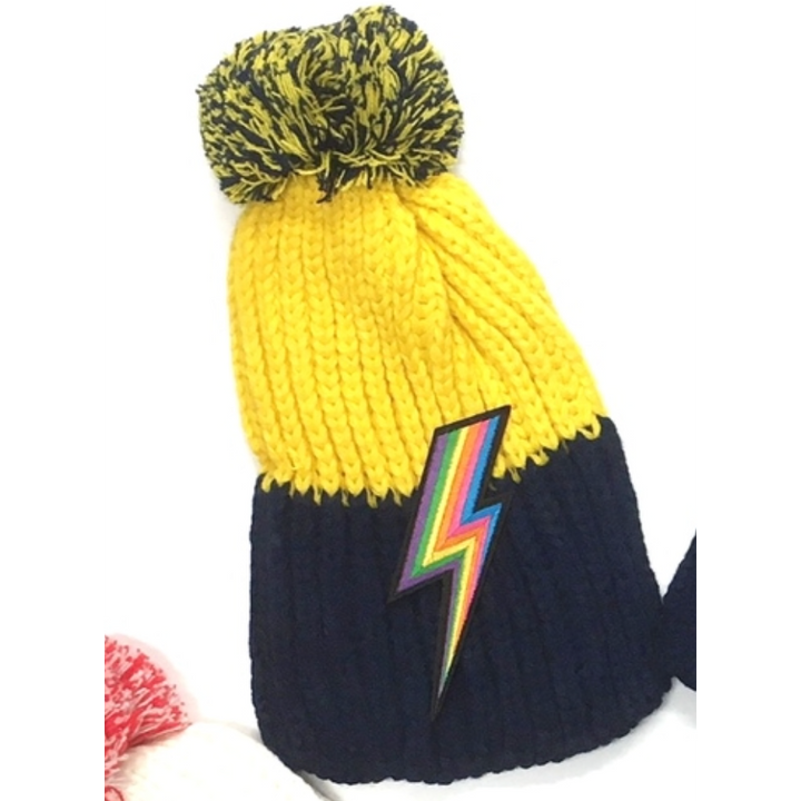Pom Pom Hat with Lighting Bolt-Assorted colors