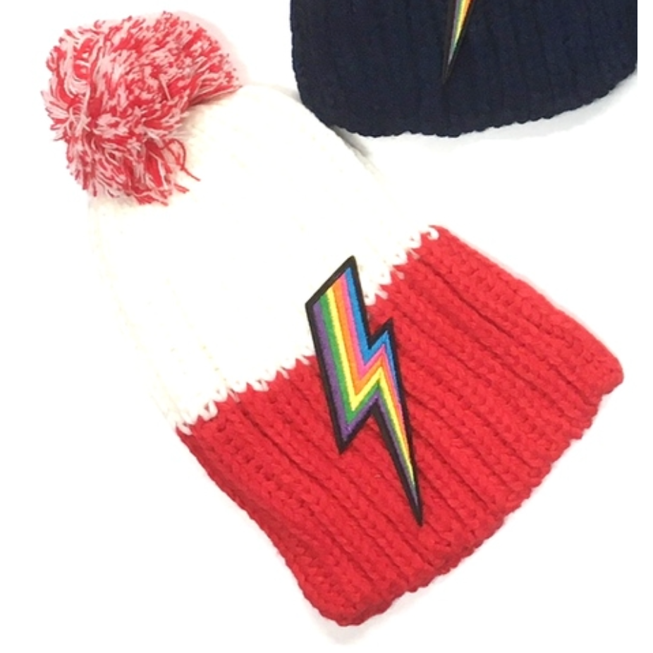 Pom Pom Hat with Lighting Bolt-Assorted colors
