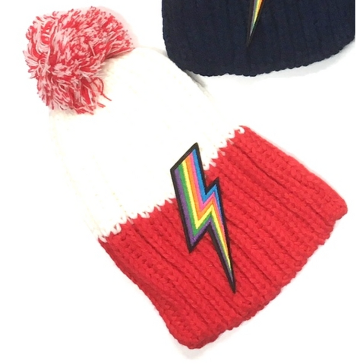 Pom Pom Hat with Lighting Bolt-Assorted colors