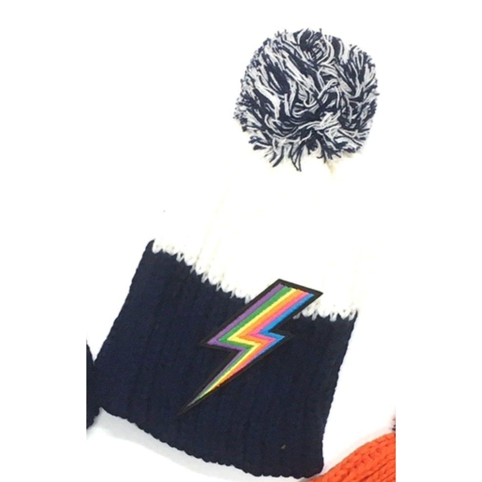 Pom Pom Hat with Lighting Bolt-Assorted colors