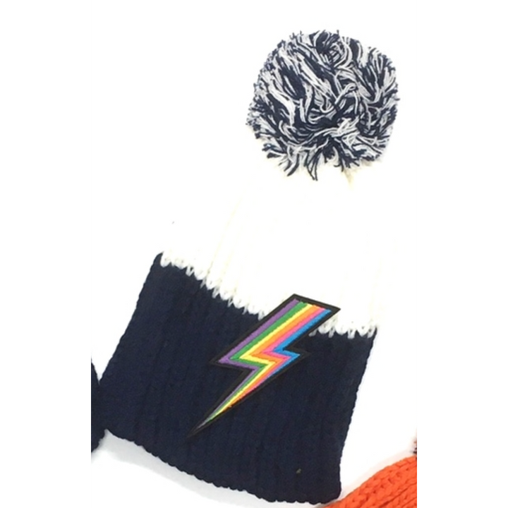 Pom Pom Hat with Lighting Bolt-Assorted colors