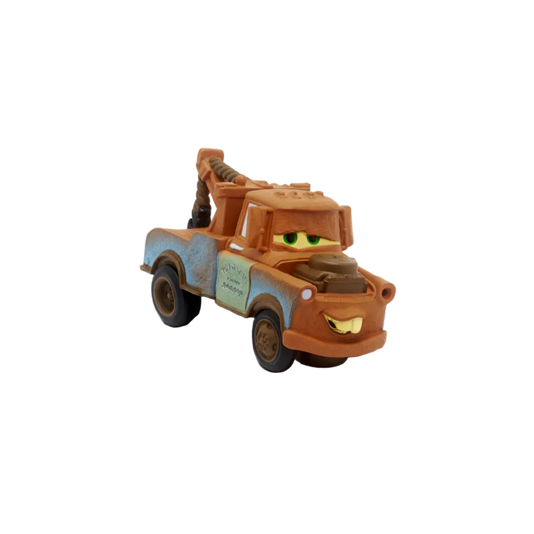 Toy truck figure with a smiling expression on a white background