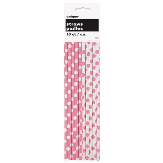 Unique Hot Pink Polka Dot Paper Straws, 10ct