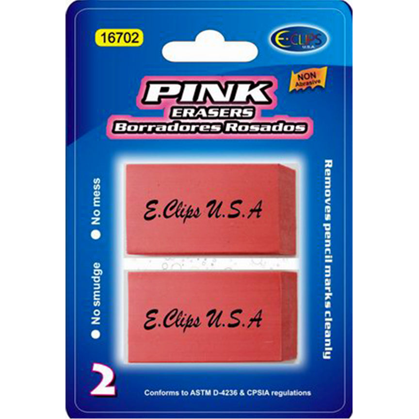 E-Clips Pink Wedge Erasers - 2 Piece, Large