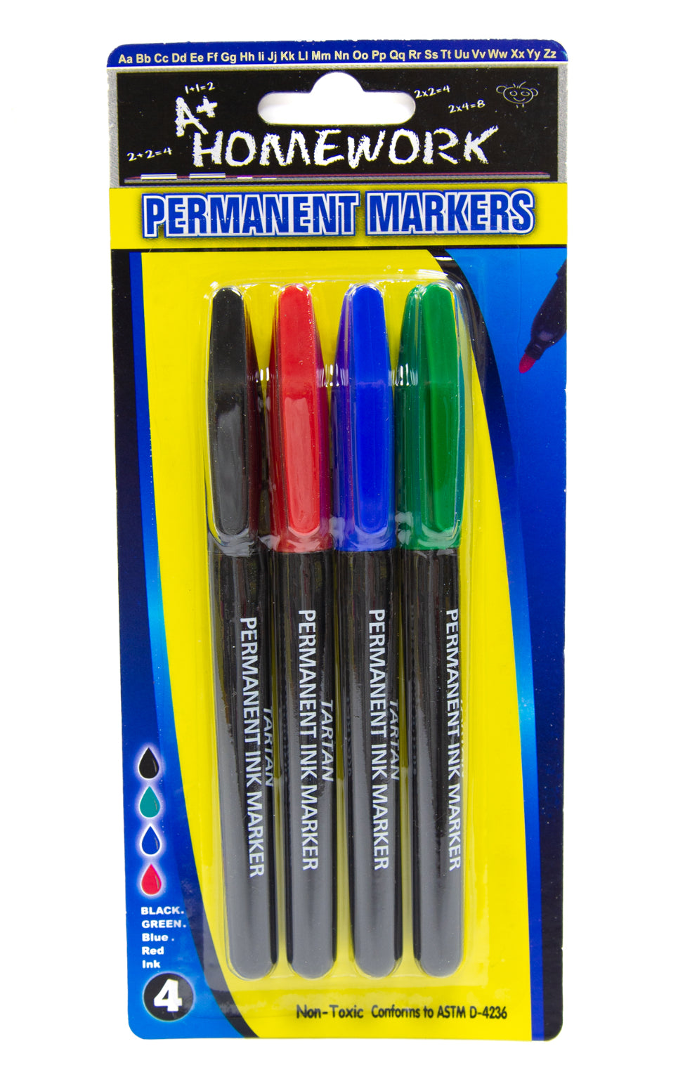 A+ Homework Markers- 4 Count, Permanent, Assorted Colors, Pen Style