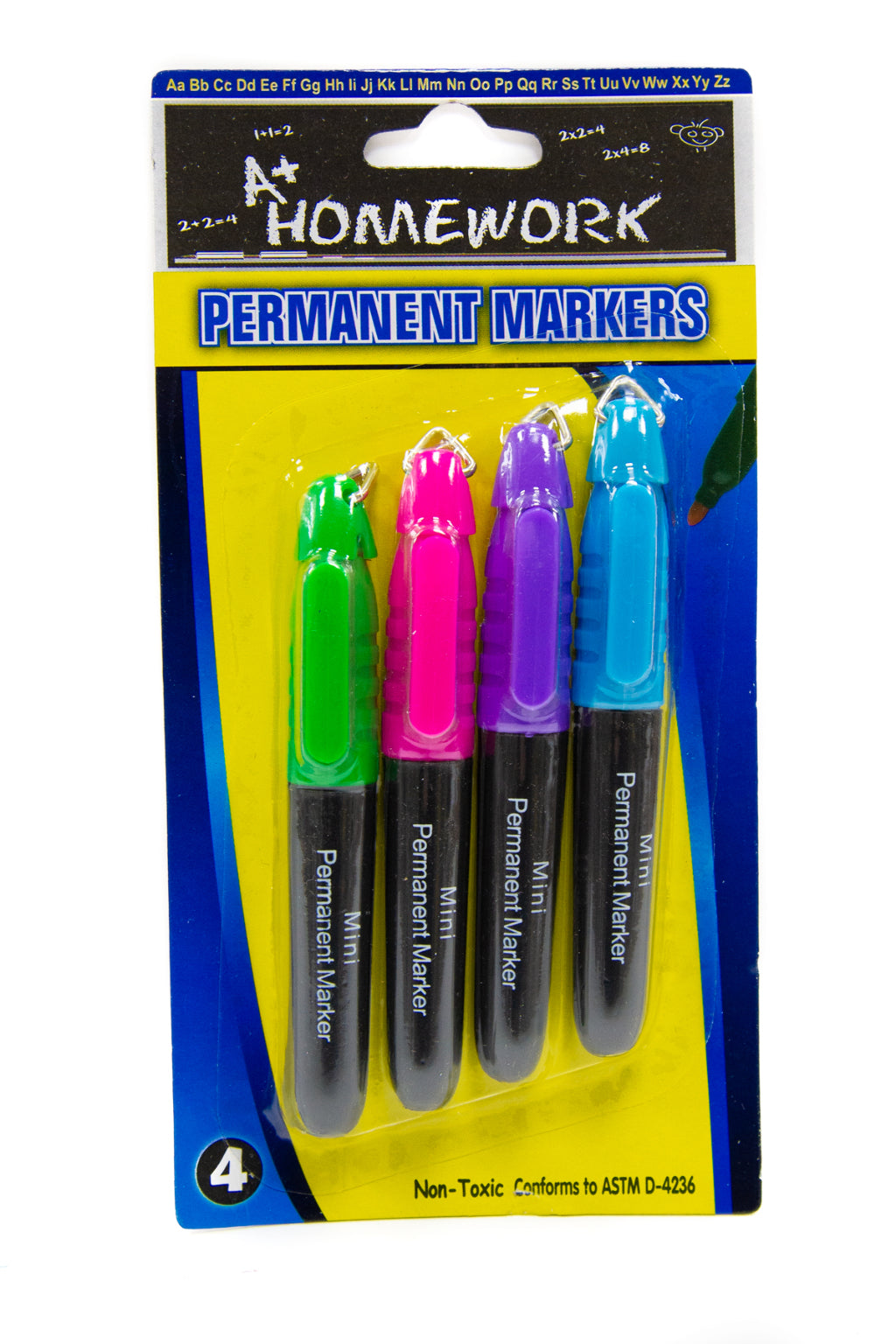 A+ Homework Markers - 4 Count, Permanent, Assorted Colors, Mini