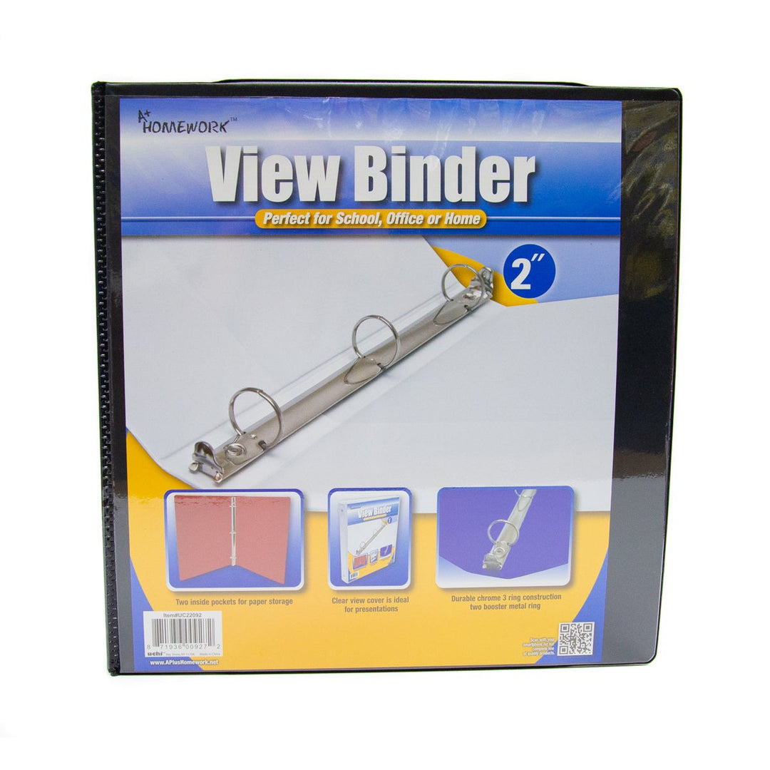 A+ Homework 2" 3-Ring Binder - Black, 2 Inside Pockets, View Cover